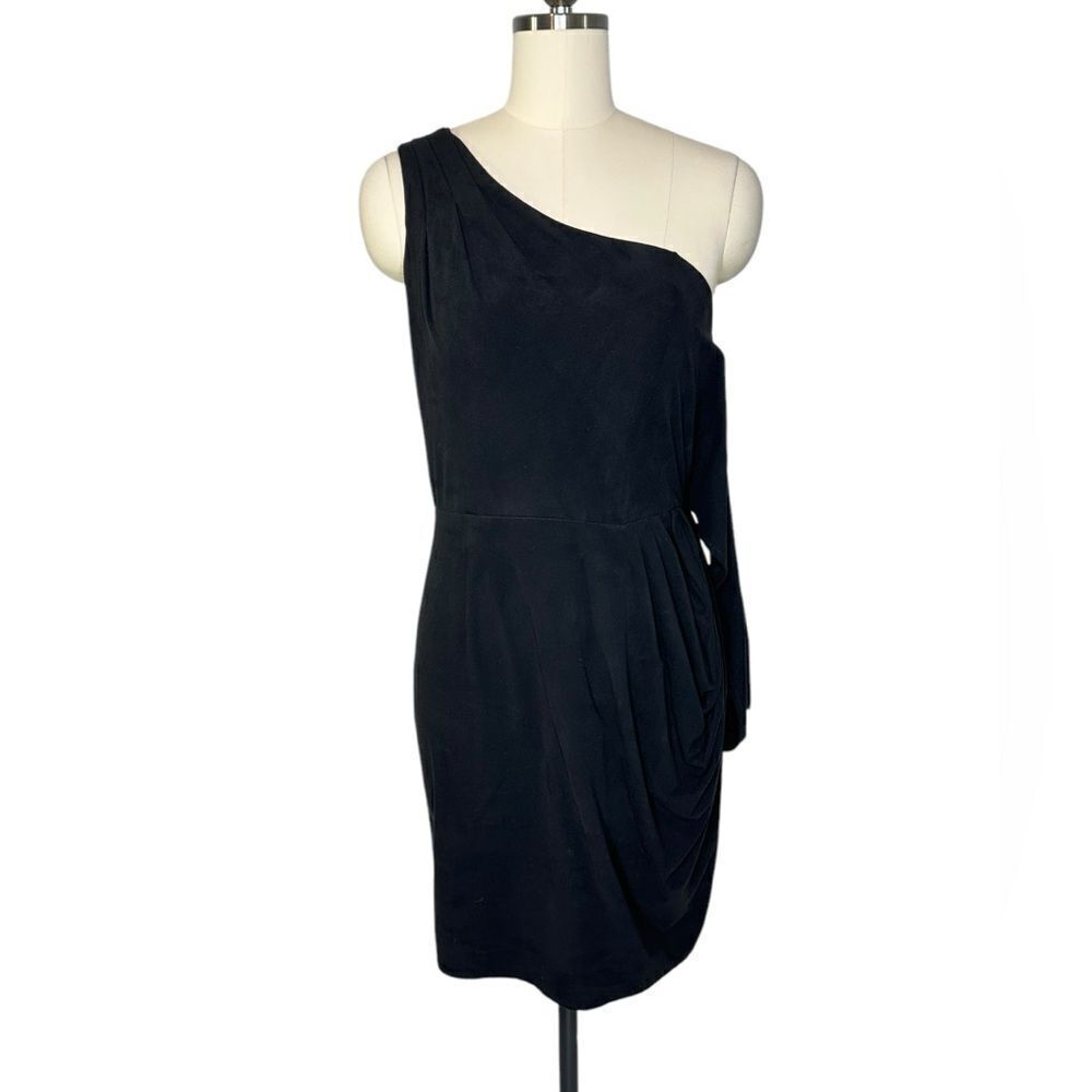 Black Halo One Shoulder Ruched Draped Mini Cocktail Dress | Size 6